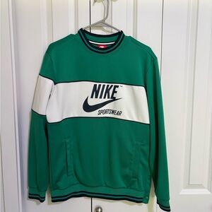 Nike Green and White Crewneck Sweater with Logo